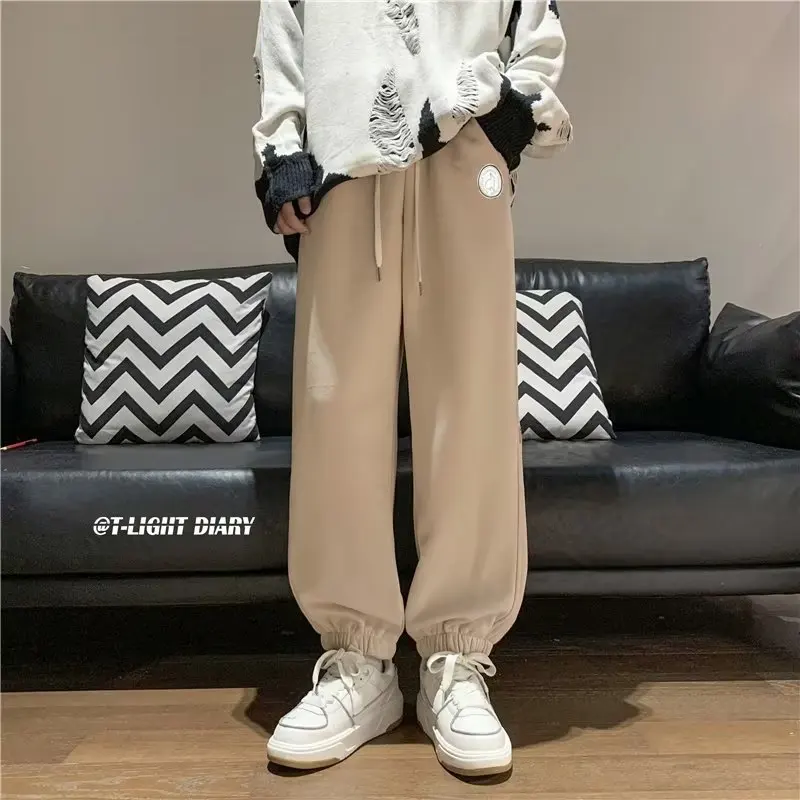 

Мужские повседневные брюки на подкладке Thi, осенне-зимние теплые прямые брюки свободного кроя из полиэфирного волокна, рабочая одежда