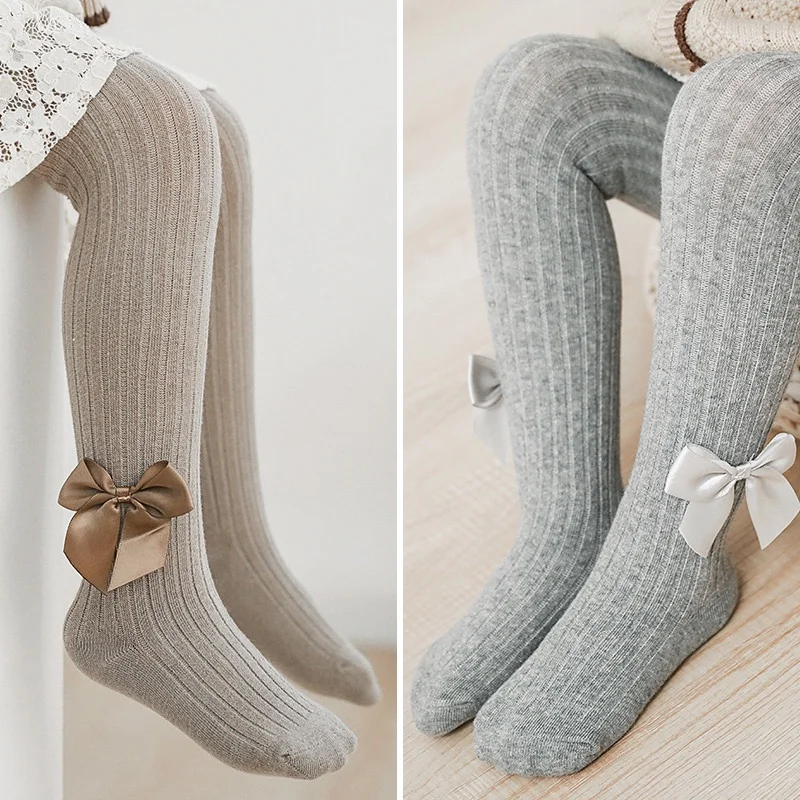 

Christmas gift Solid Color Cute Bow Soft Cotton Baby Girls Tights One-Piece Knitted Breadable Kids Pantyhose Stocking