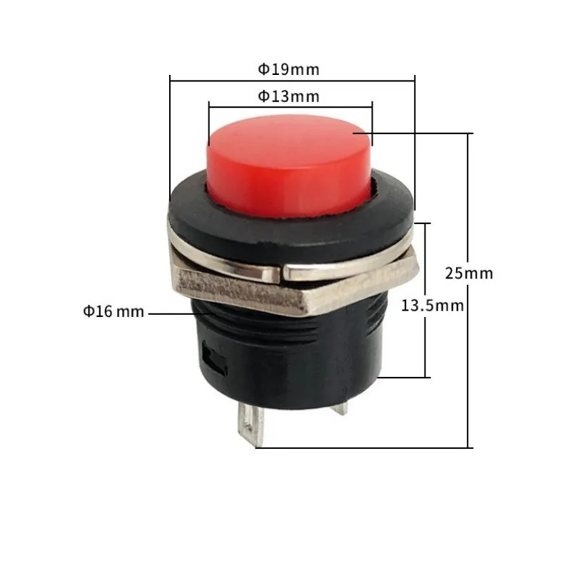 6PCS16mm R13-507 Round Self-reset Push Button Switch 3A 250V 6A 125V