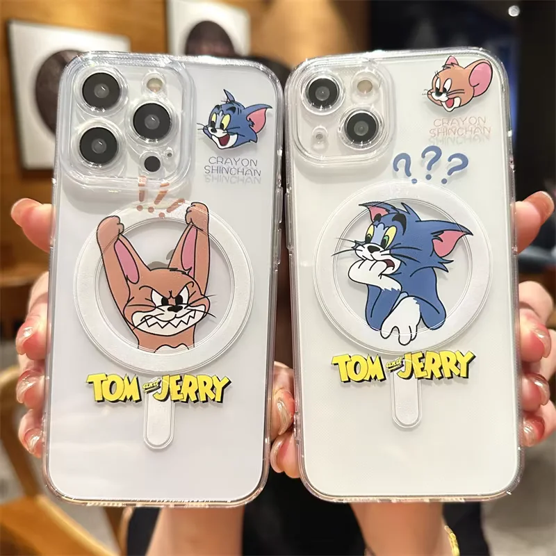 Cartoon Toms and Jerrys Magsafe Magnetic Phone Case for IPhone 16 15 14 13 12 11 8 Plus Pro Max X XR XSMax Soft Clear Tpu Cover