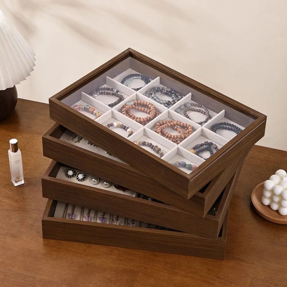 

Walnut Wood Dust-proof Jewelry Box Pull-out Multifunctional Display Jewelry Holder Bracelet Retro Jewelry Organizer Home