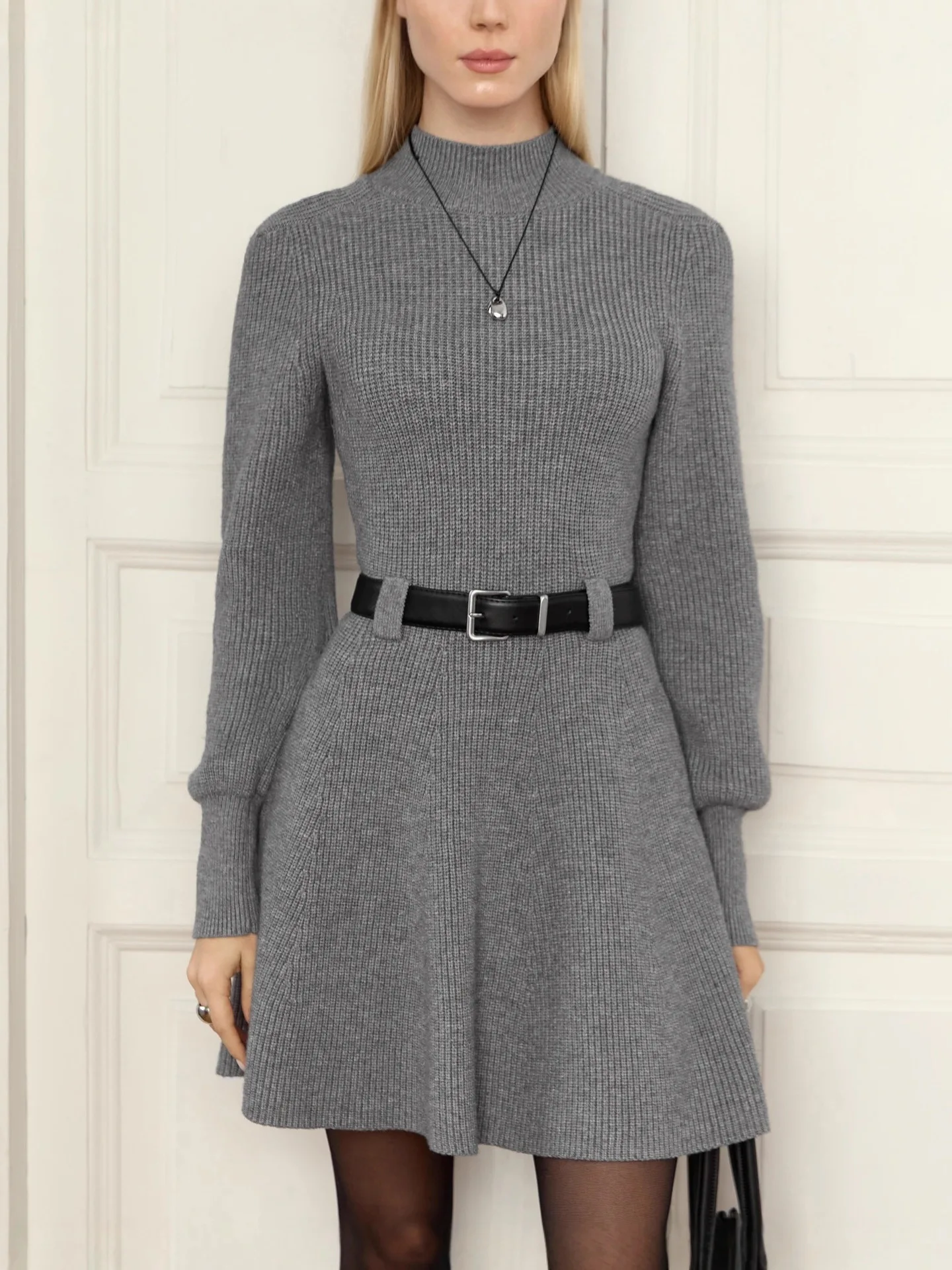 Gola alta outono inverno vestido de malha sexy camisola vestido base camada cintura cinching 2025 vestido engrossado robe feminino