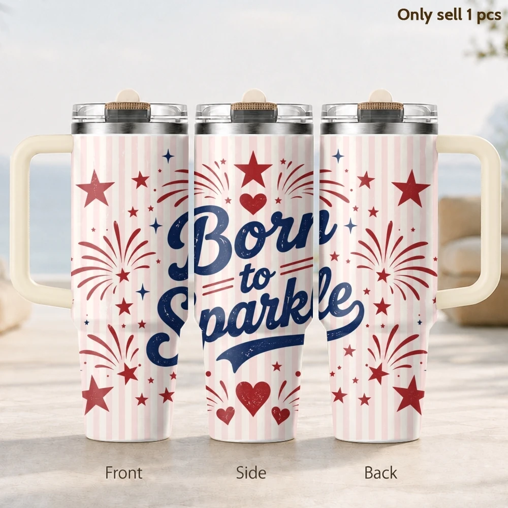 Celebrating Freedom Vacuum Flasks 40oz 3rd Gen Vacuum Insulated Stainless Steel Tumbler Cup with Handle Straw Lid for Gifts