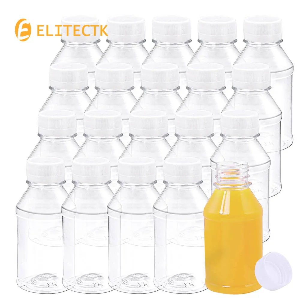 100ML Empty Plastic Juice Bottles Reusable Drink Containers with Lids Ideal for Storing Juices, Water Homemade Beverages