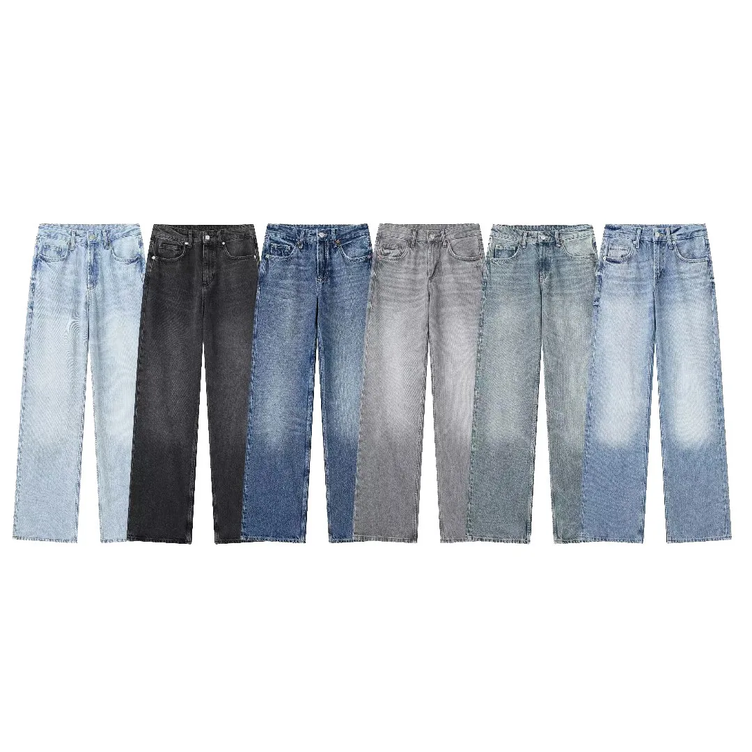 Jeans a gamba larga a vita media slim versatili francesi stile ZR6045129 405