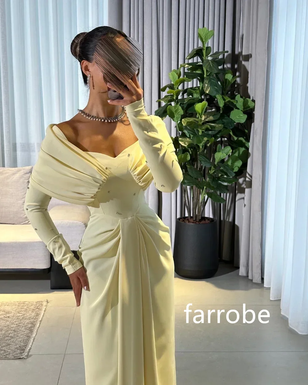 Customized Classic Jersey Pleat A-line Off-the-shoulder Midi Dresses Evening Dresses Exquisite Modern Style Pastrol Unisex Chine