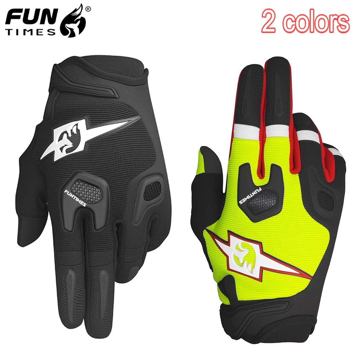 

FUNTIMES Pure Black/Fluorescent Green Full-Finger Motorcycle Riding Gloves for Men - Personalized Outdoor Activity Split-Finger