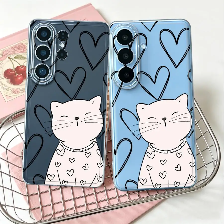 Love Cat Kawaii Phone Cover Case for Samsung Galaxy S26 Ultra S23 Ultra S24 Note 20 Ultra 10 S23Ultra S20 Plus S21 S22 FE S25