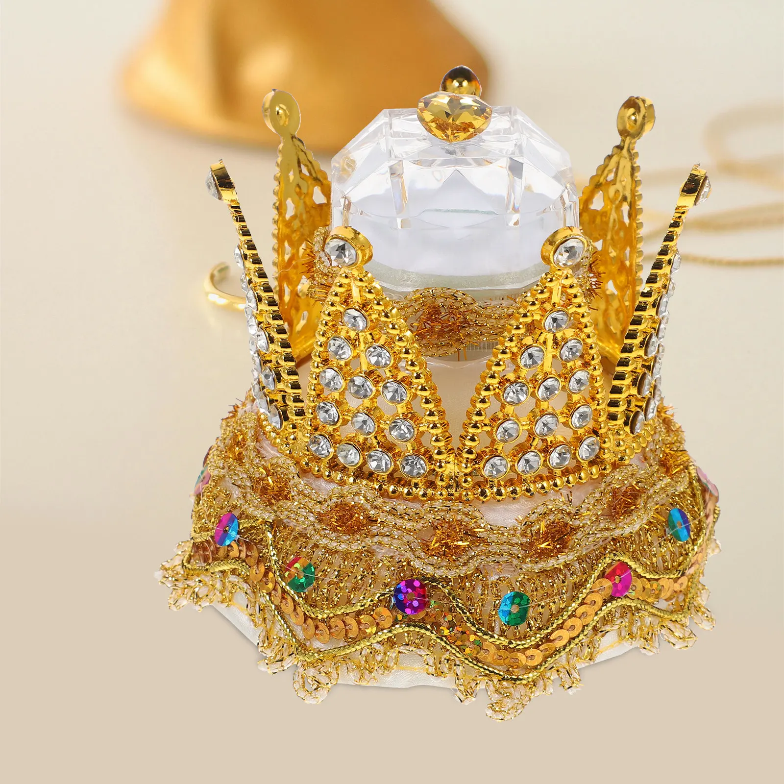 

Crown Shaped Ring Box with Sparkling Rhinestone Inlay Elegant Engagement Ring Presentation Case Jewelry Gift Packaging Display