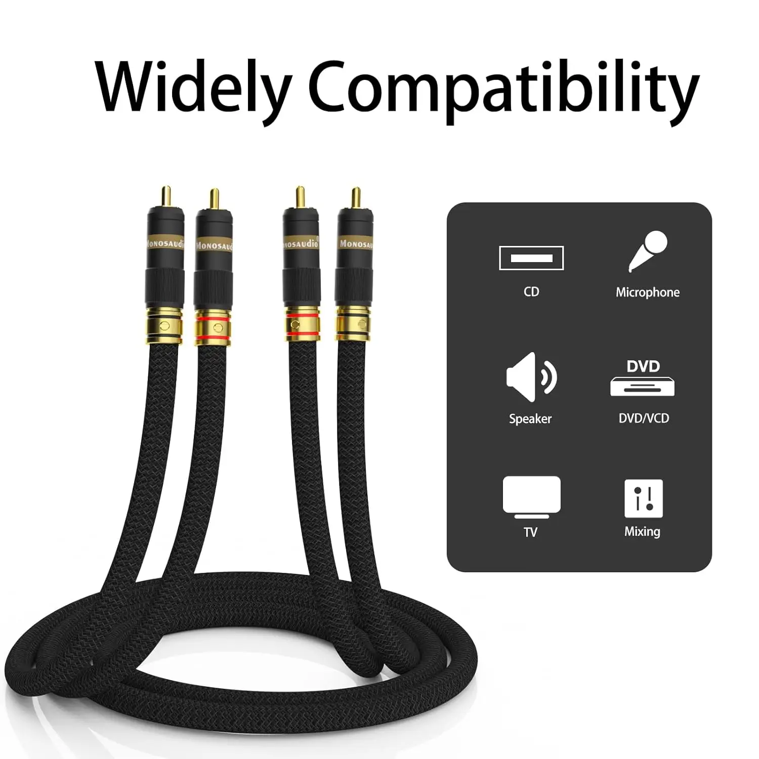 17AWG Audiophile RCA Cable RCA Balanced Audio Cable OFC Copper Gold Plated Interconnect 2RCA Male Signal Cord forHDTV, Amplifier
