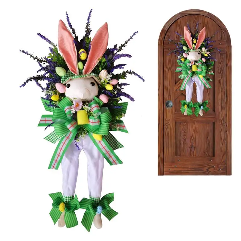 

Handmade Easter Bunny Wreath Artificial Rabbit Wreath with Egg for Front Door Mantel Easter Home Wedding Party Spring Decoration