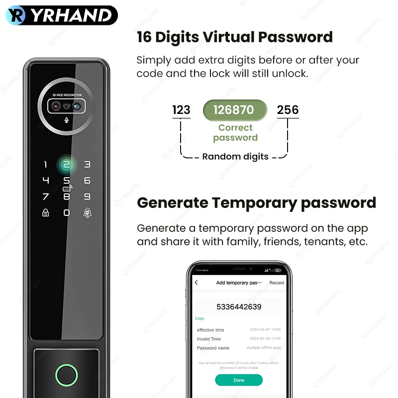 YRHAND-Sistema de Intercomunicação de Áudio Totalmente Automático, Nfc, Fechadura de Impressão Digital, Tuya Face, Bloqueio Digital Inteligente