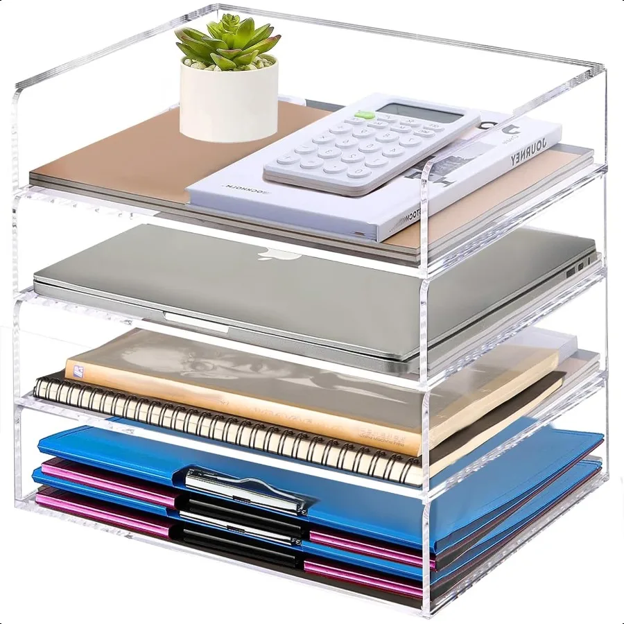 

Acrylic Paper Tray Stackable Letter Tray 4Tier Clear Acrylic Desk Paper Organizer Desk File Organizer A4 File Holder for Office