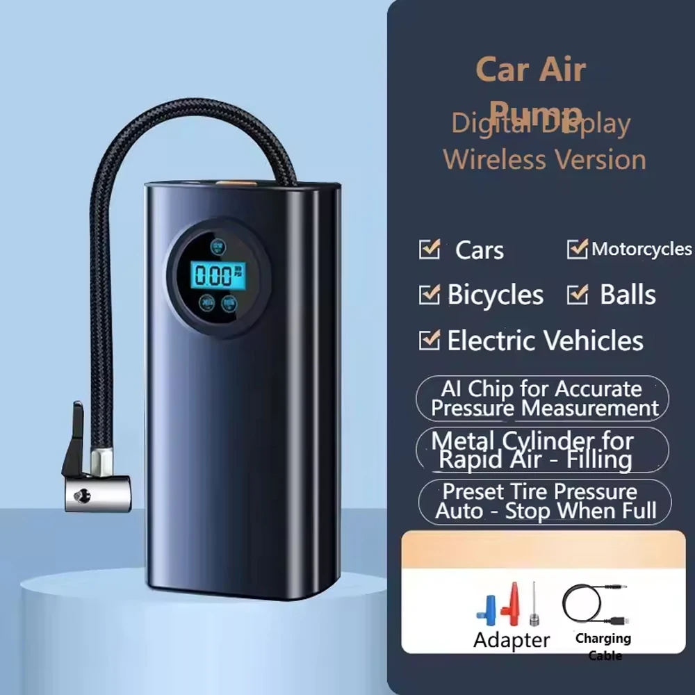 

Цифровой воздушный компрессор с фонариком и зарядкой телефона для автомобиля, мотоцикла, велосипеда, надувной шарик 3000 мАч