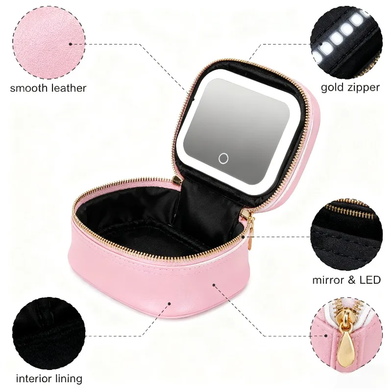 

Портативный косметичка со встроенным зеркалом с подсветкой и несколькими отделениями, органайзер для путешествий для косметики и косметических инструментов