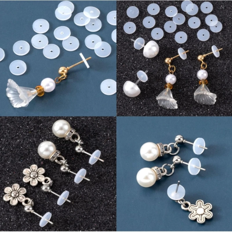 50Pcs Silicone Earring Stopper for Piercings Clear Discs Stabilizer Pads for Droopy Ears Heavy Earring Non Pull Support Patches