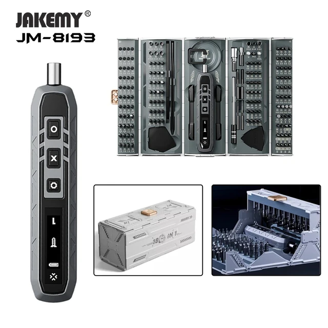 Zestaw wkrętaków elektrycznych 180 w 1 JAKEMY JM-8193 Mini skrzynka narzędziowa LED magnetyczny Torx śrubokręt sześciokątny profesjonalne narzędzia naprawcze