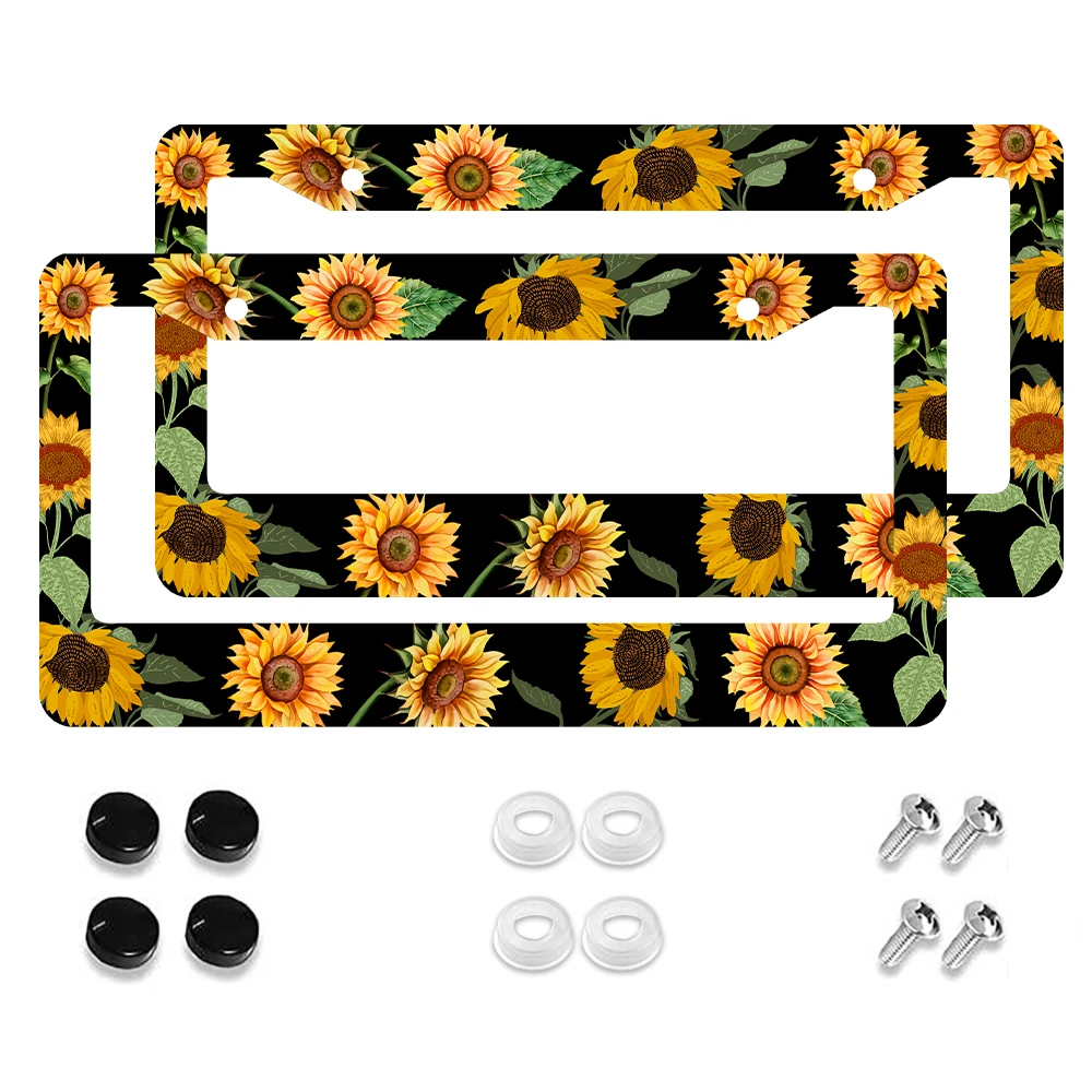 1 قطعة زهور عباد الشمس لوحة ترخيص PrameAluminium مقاوم للصدأ قطع غيار السيارات لوحة ترخيص مسامير الزخرفية تناسب القياسية 2 ثقوب