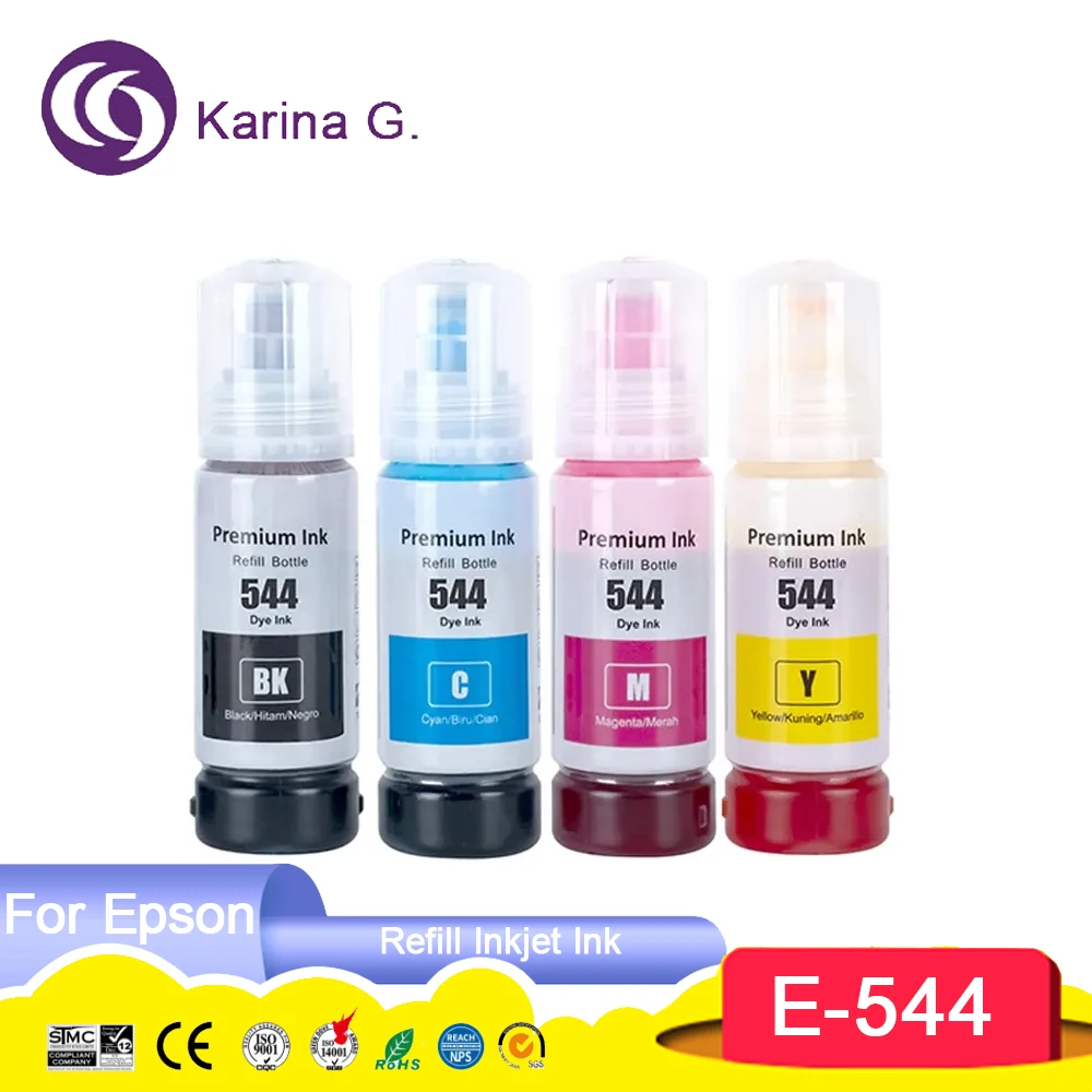 544 T544 Premium Color Compatible Bottle Water Based Refill Inkjet Ink for Epson EcoTank L1210/L1250/L3110/L3150/L3210 Printer