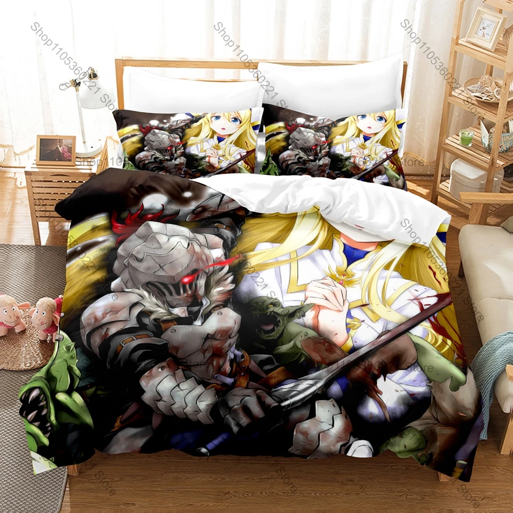 Cool Goblin Slayer Masked Warrior Priestess Grim Dark Fantasy Adventure Anime HD Print Bedding Set Duvet Cover + 2 Pillowcases