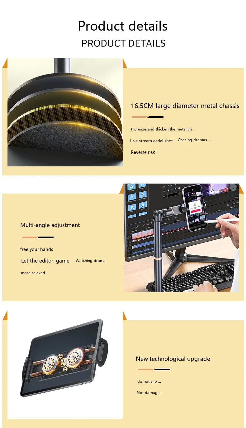 Legierungs-Handyhalter für den Schreibtisch, 360° verstellbar ° Rotierender Anti-Shake-Halter für Live-Streaming und Gaming – Detail 6