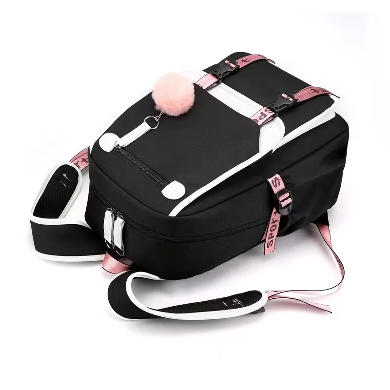 Lila Kuromi Rucksäcke USB Patchwork Frauen Mädchen Kapazität Schultaschen Schöne Teenager Laptop Schultaschen Pendeln Reiserucksack