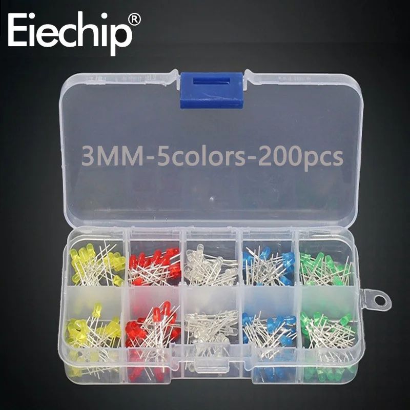 3mm LED Light Emitting Diode Kit White Green Red Blue Yellow F3 Led Diode Assorted set