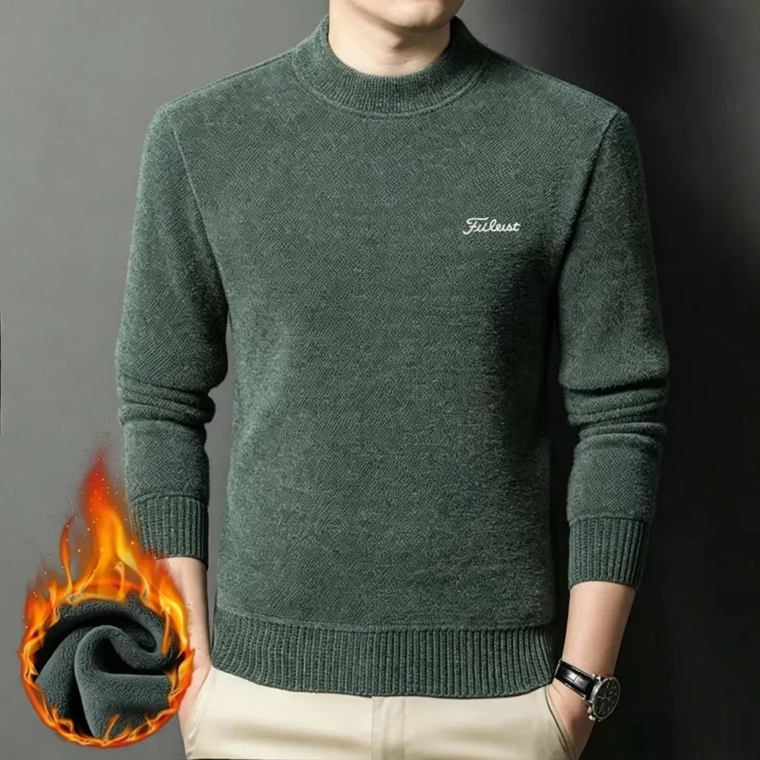 Fashion Brand Round Neck Sweater for Mens Luxury Original Alphabet Embroidery Winter Plush Thick Edition New Knitted Long Sleeve