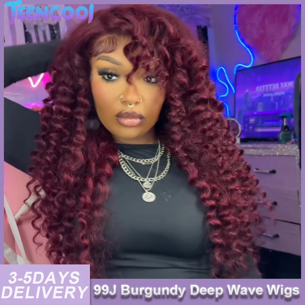 

99J Burgundy 13x6 Lace Frontal Wig Human Hair 30 34 36 Inch Deep Wave 13x4 HD Lace Front Wigs Brazilian Red Wine Water Wave Wigs
