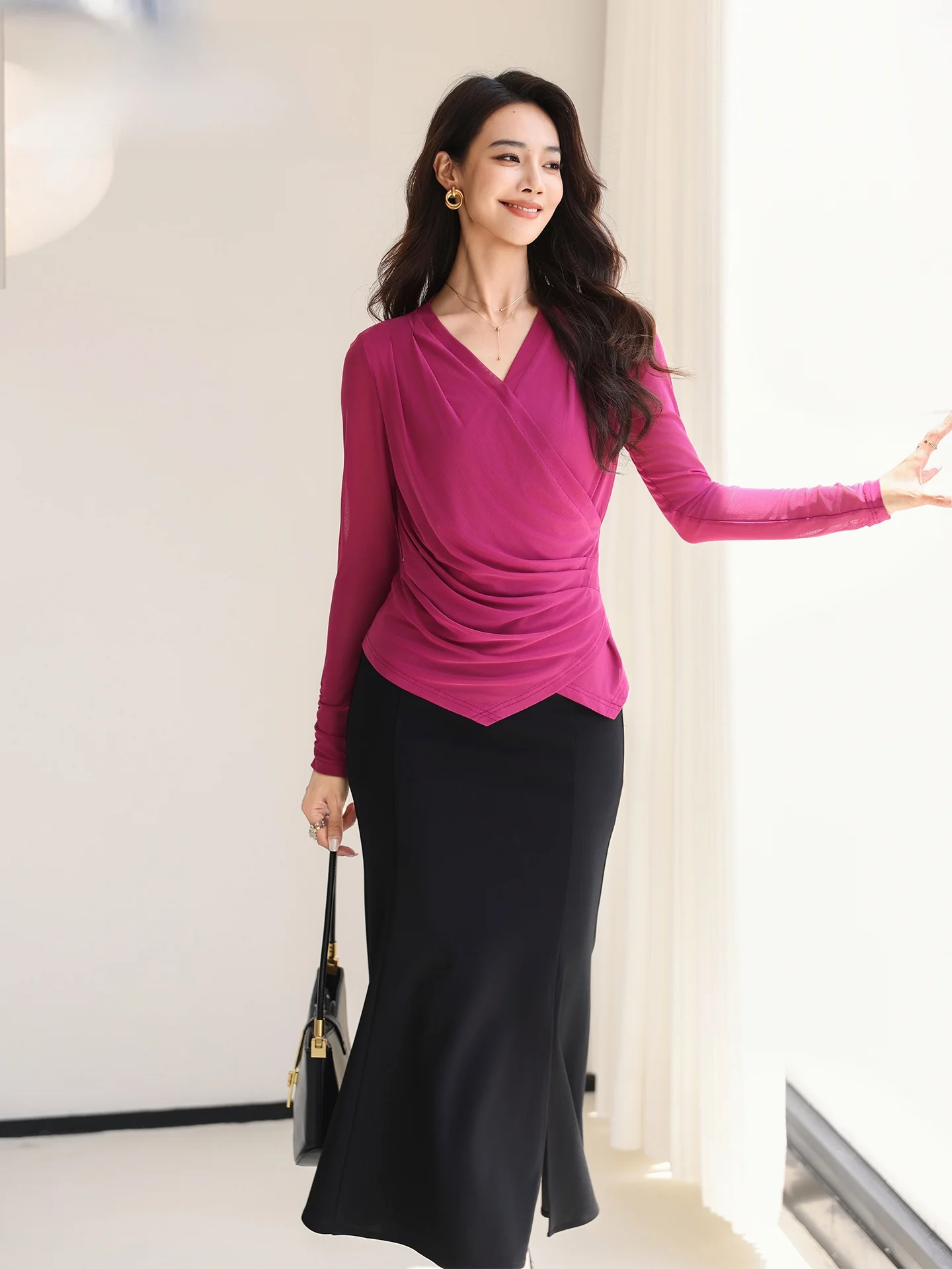 

Женский роскошный облегающий топ INS&URBAN Ele Sle Me из ткани V-Ne с V-образным вырезом, цвета белого и сливово-красного, для ранней весны