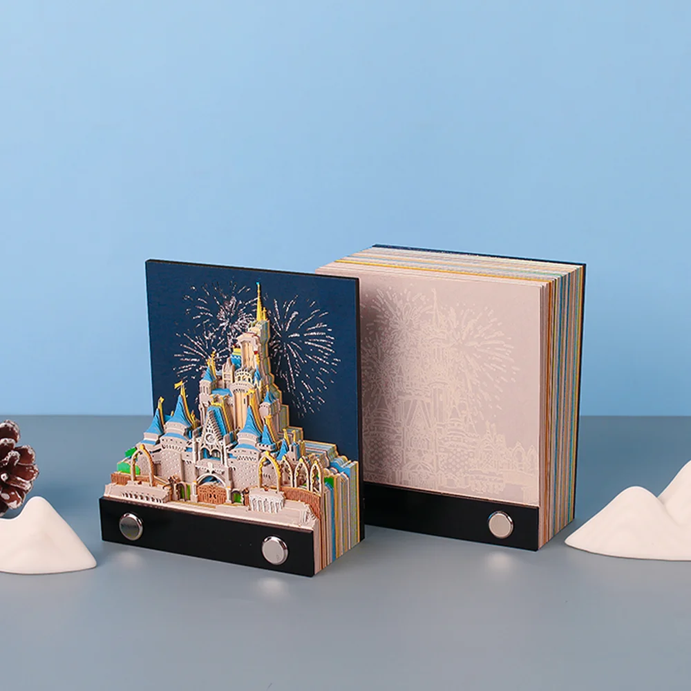 ☺新品・未開封☺★Disney★レトロブロックメモ★3点セット★ おもしろブロック 146 枚 3D メモ帳ディズニー城立体メモパッド紙