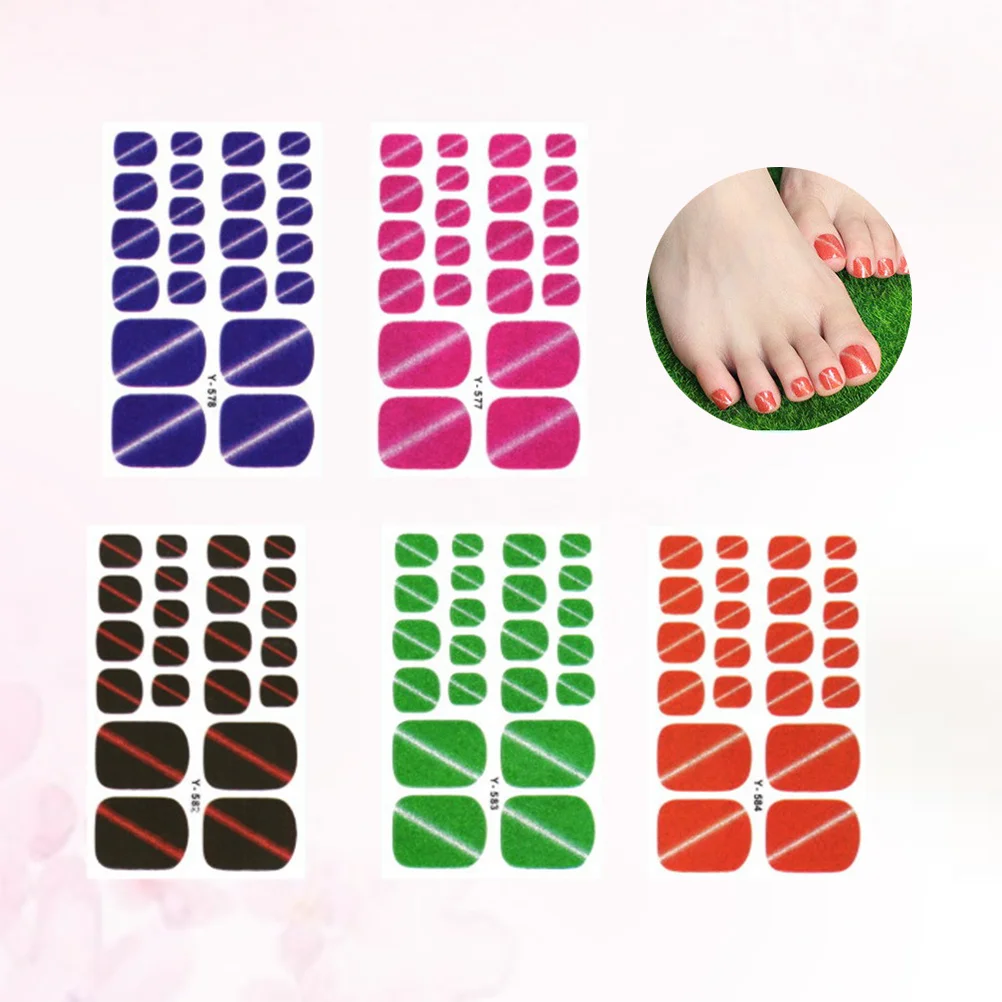 5개입 캣아이 네일 스티커 글리터 발톱 데칼 여성 청소년 여름 샌들 스타일 퀵 스틱 샤인 스파클링 스티커