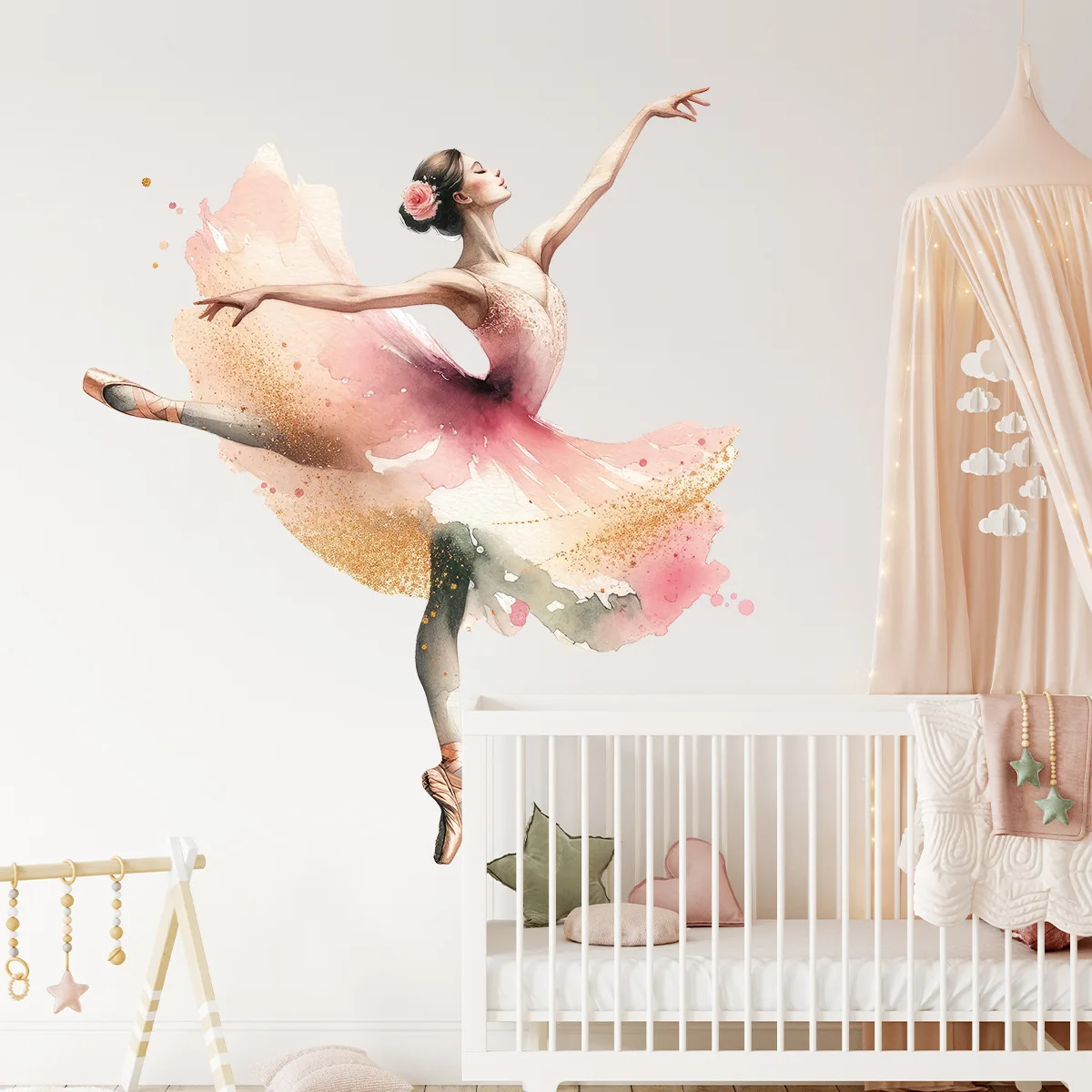 Beautiful Ballerina Girl Self-adhesive Wall Sticker Ballet Girl Dancer Art Wallpaper for Girls Room Dance Room Home Wall Decor