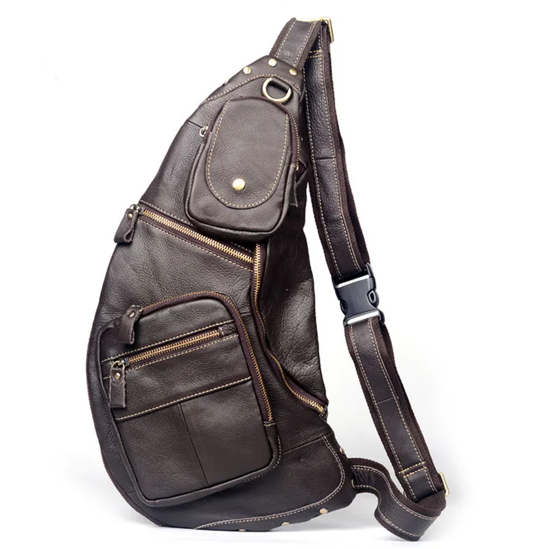 Men Bag Genuine Leather Chest Bag  famous brand Chest Shoulder Messenger Bags Casual  Vintage Sling Back Pack of the