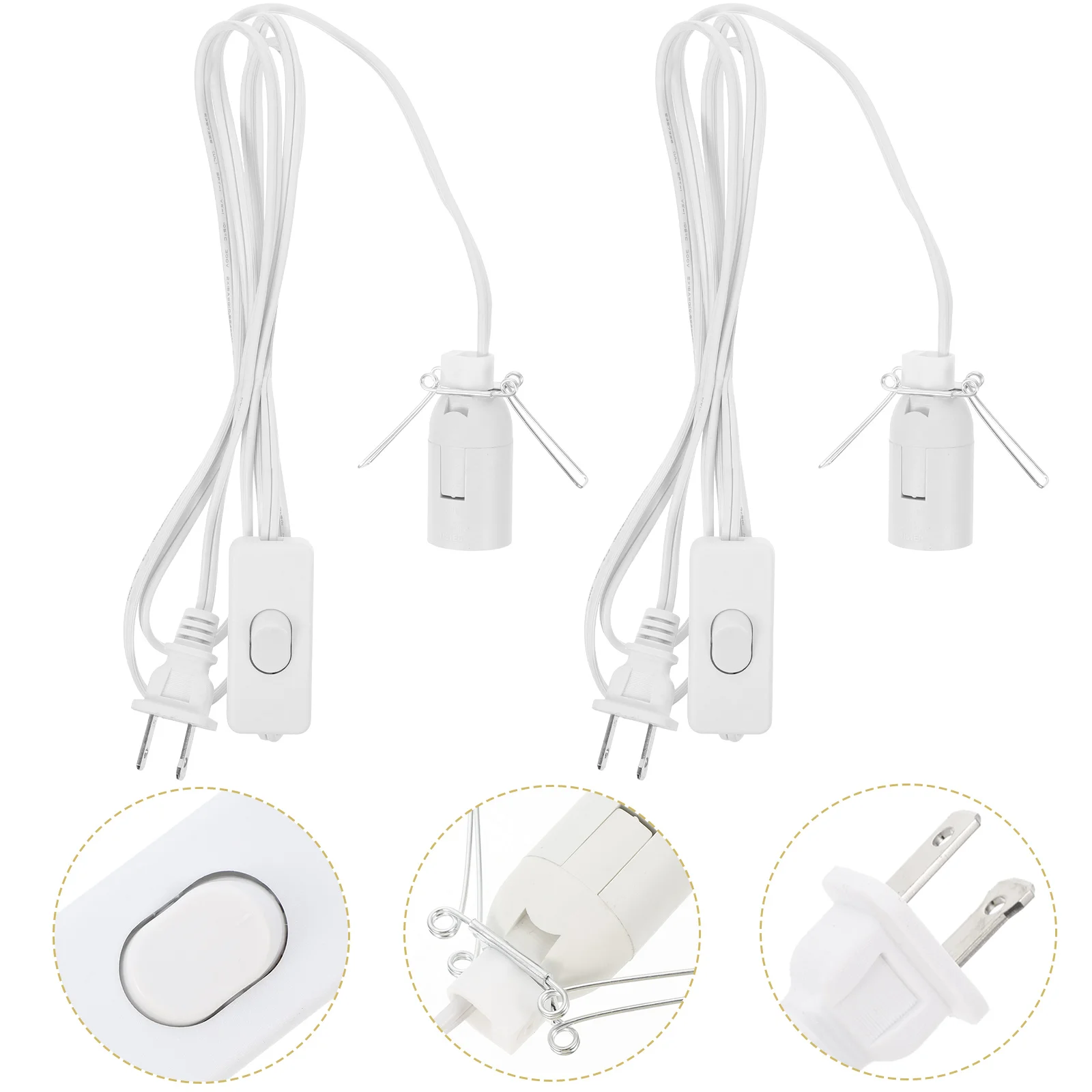 

2 Pcs Light Socket E12 Wire Crystal Cord with Holder Part White Power for Plug