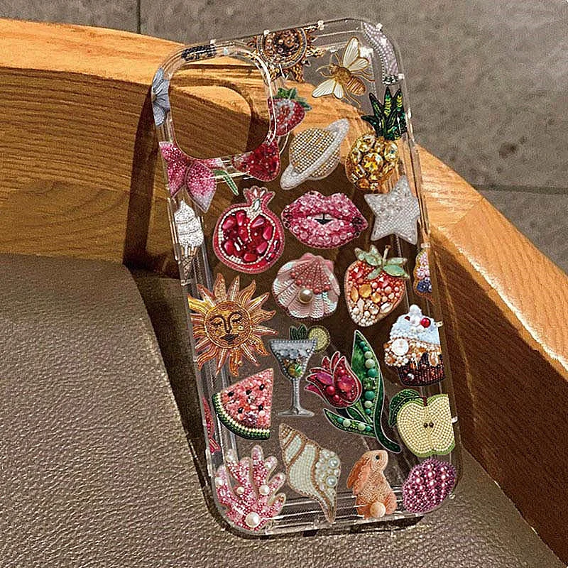 Beaded Pomegranate Sun Phone Case For iPhone 18 16 17 15 14 13 12 Mini 11 Pro Max 16E X XR 7 8 15 16 Plus SE2 Clear Soft Cover