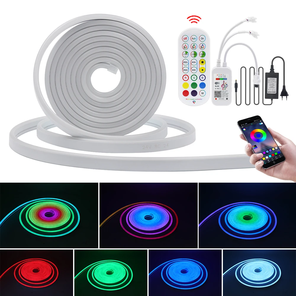 12V 24V WS2811 RGB Dream Color Neon LED Strip IP67 Ribbon Tape 5m 10m 3535 Flexible Neon Light Bluetooth WiFi Remote Control