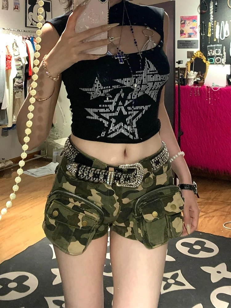 

Американские уличные брюки-карго из плотной ткани с большими карманами, женские, в стиле Spicy Girl, модные, универсальные, камуфляжные