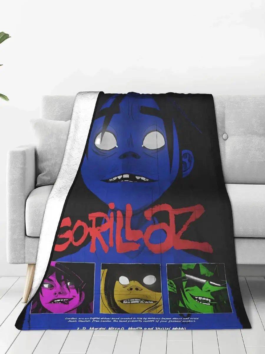 Gorillaz Music Band Graphic Plush Throw Blanket Warm Soft Flannel Bedspread for Kids Couch and Bed Cover