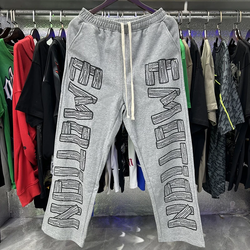 

High Street Streetwear Hip-hop Style MIXED EMOTION Straight-leg Pants Classic Grey Hot Drill Casual Sweatpants