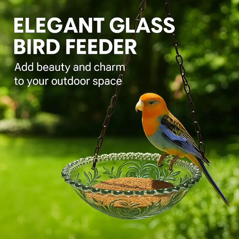 

Outdoor Glass Bird Feeder With Chain – Transparent Bowl Hanging Feeder For Wild Birds, Balcony And Garden Decor