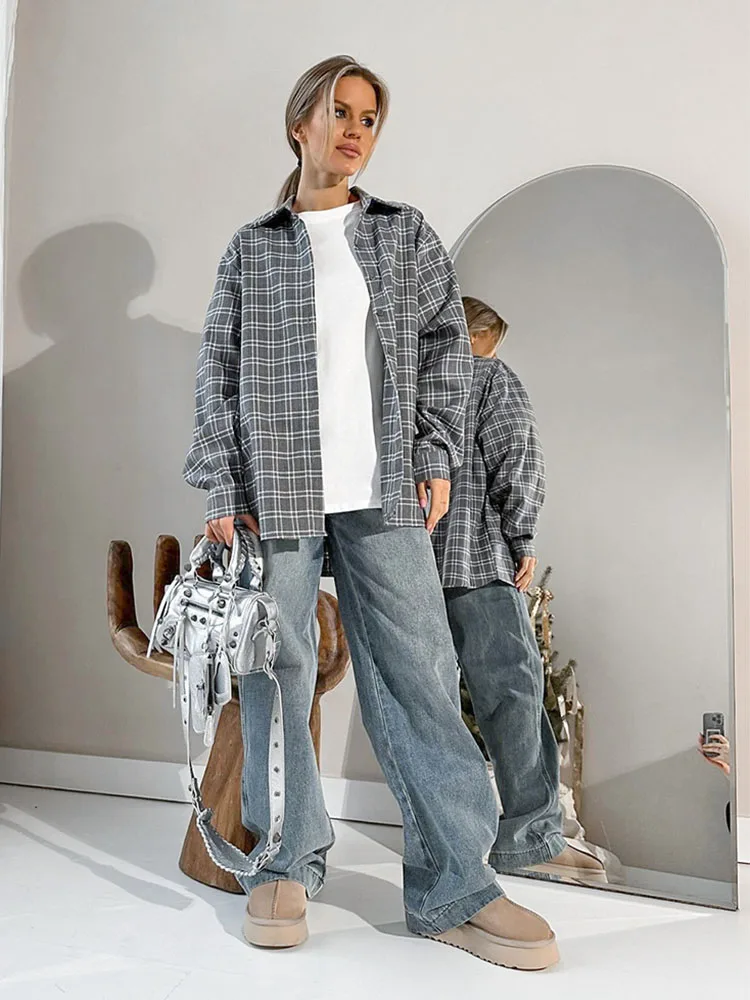 Neues Herbst-beiläufiges loses kariertes Damenhemd, Damenbluse, Vintage-Kleidung, elegante Damenhemden, kariertes Damenhemd, Hemden weiblich