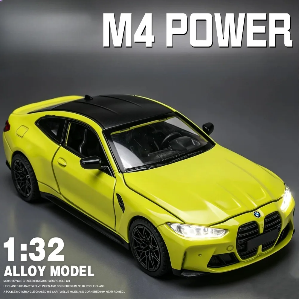1:32 Scale M4 M8 Super Car Model Toy Metal Body Sound Light Pull Back Luxury Vehicle Miniature Models Daily Surprises for Family