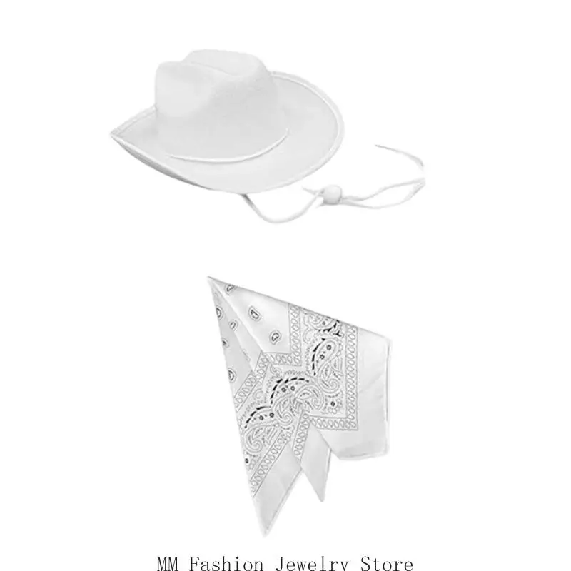 D0UB قبعة رعاة البقر قابلة للتنفس، حزمة باندانا للأطفال، ملابس تنكرية للحفلات، إكسسوار أزياء مريح #3