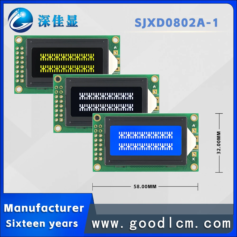 Cost effective Russian characters 0802 LCD display screen JXD0802A-1 Industrial grade 8 * 2 character dot matrix module