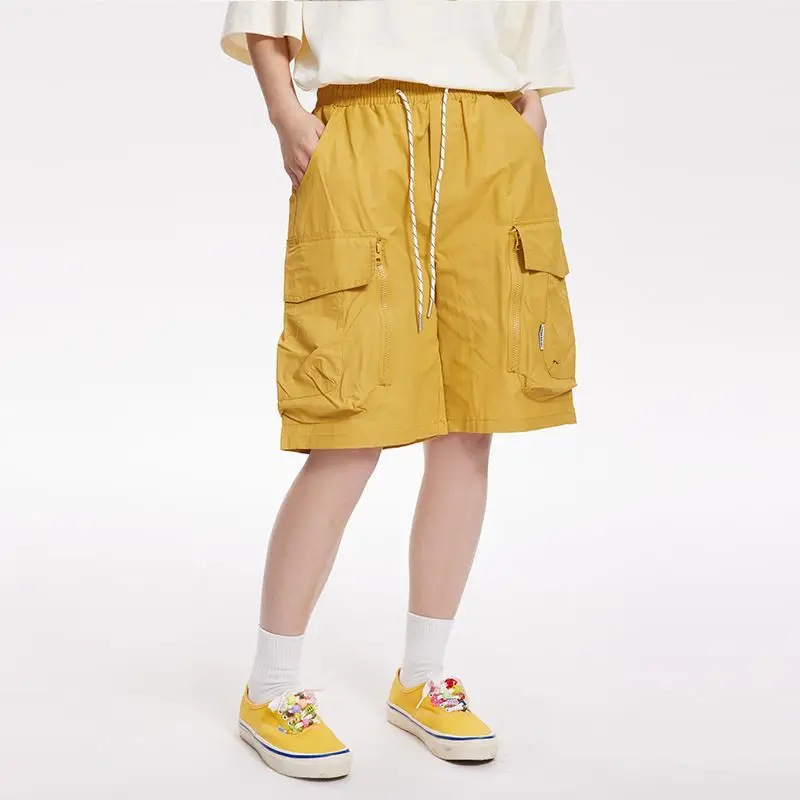 Fashion Solid Color New Flip Cover Large Pocket Loose Shorts Street Casual Korean Drawstring Elastic Waist Affordable Pants