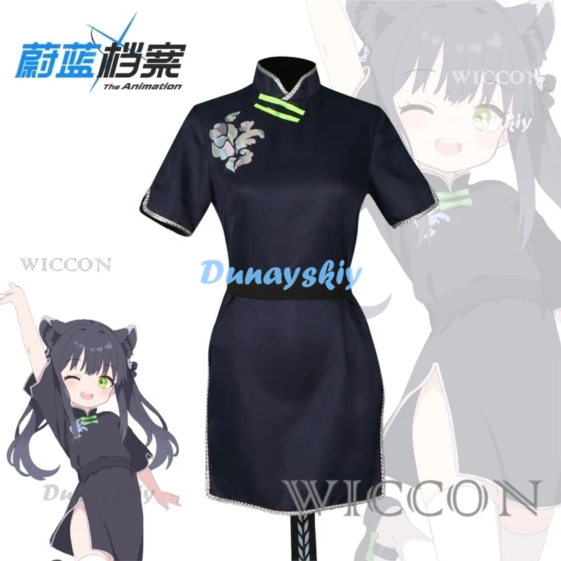 Anime Azul Arquivo Sunohara Shun Cosplay Suit, vestido azul escuro Cheongsam, grampos de cabelo, Halloween Roleplay para as Mulheres