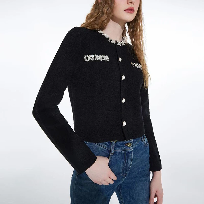 

Women Pear-embelished Slim Cropped Cardigan 2024 New In Spring Korean Dongdaemun Fashion Short Top