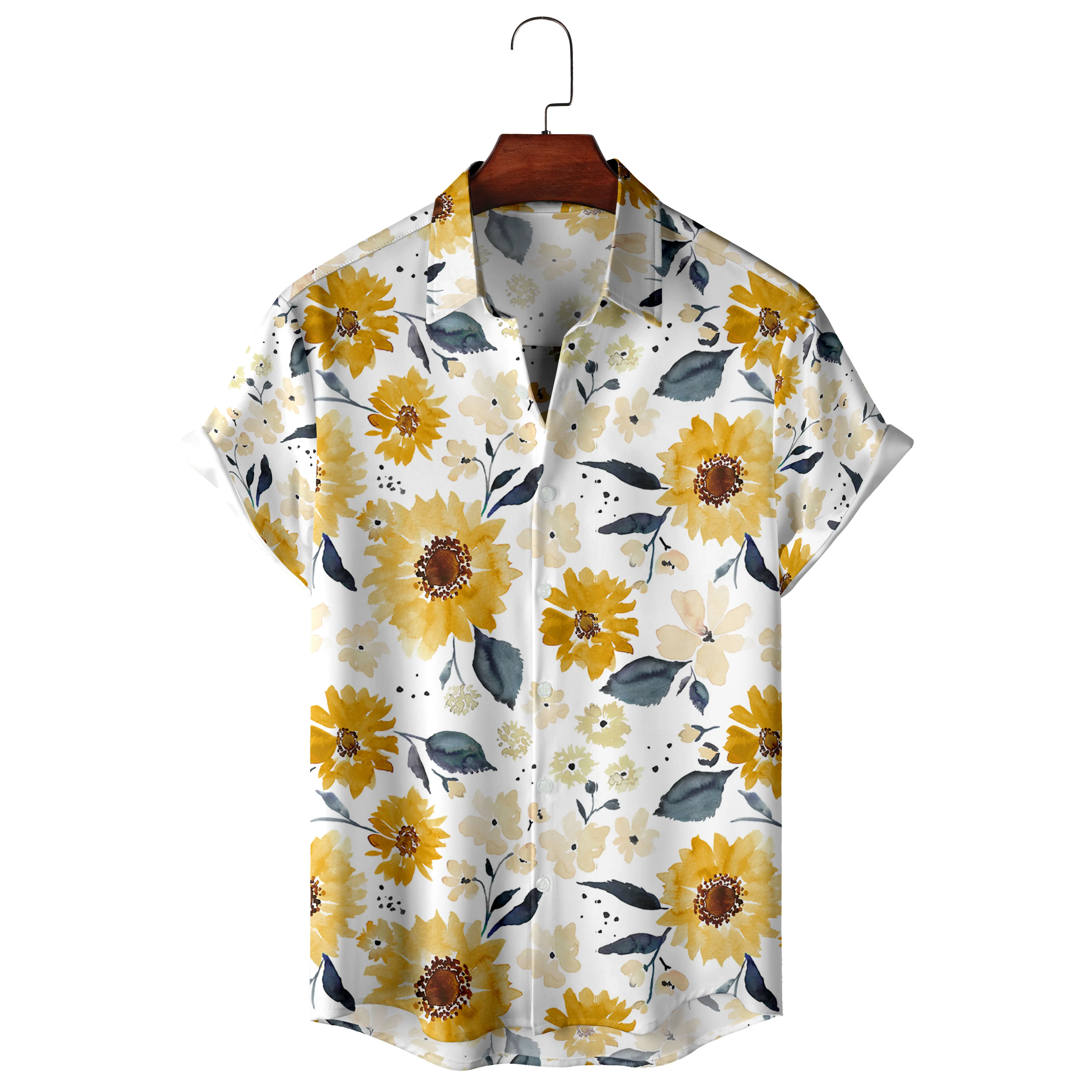 Camisa havaiana de manga curta masculina, padrão de frutas tropicais, top extragrande de abacaxi, moda casual, verão, 2023