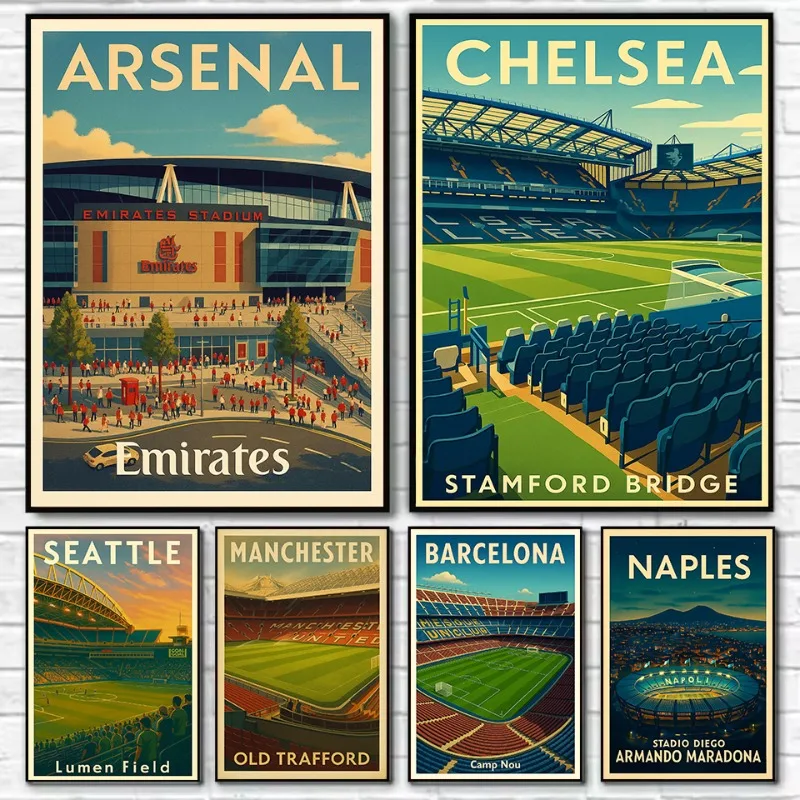 Retro Berühmtes Fußballstadion Arsenal Emirates Stadion Sportarena Poster Leinwanddruck Wandkunst Bilder Heimdekoration
